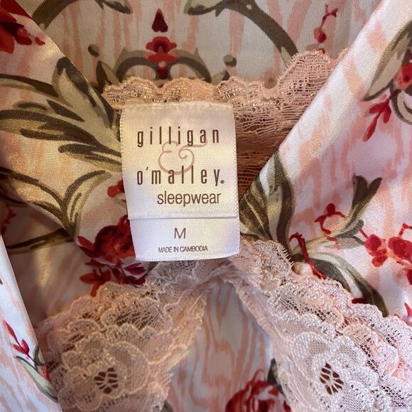 Gillian & O'Malley Sexy Pink Red Green Floral Peignoir Set Lace Chemise Robe S/M - Picture 10 of 13